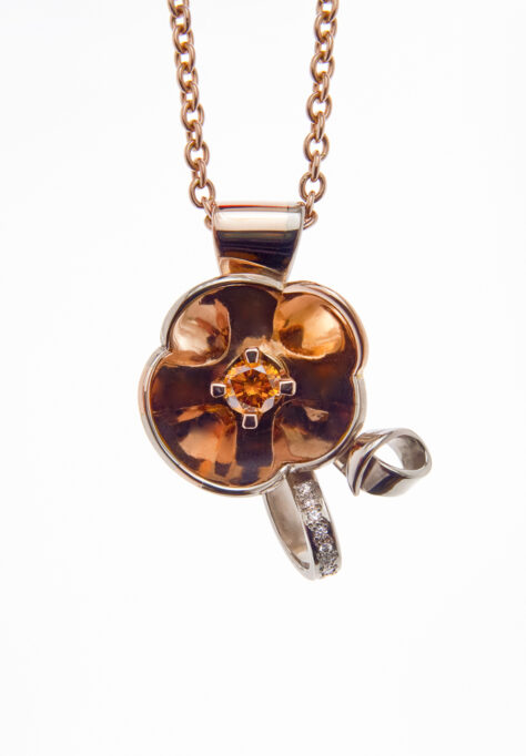 Orange Diamond Blossom Pendant