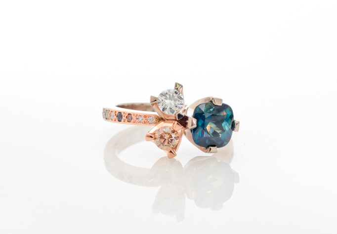 Parti Sapphire and Diamond Posy Ring