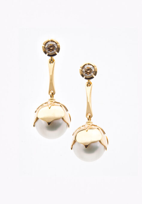 South Sea Pearl Blossom Earrings with Champagne Diamond Studs