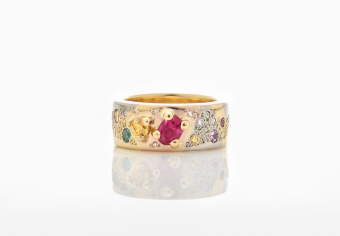 Ruby and Lemon Diamond Fireworks Ring with Paraiba Tourmaline