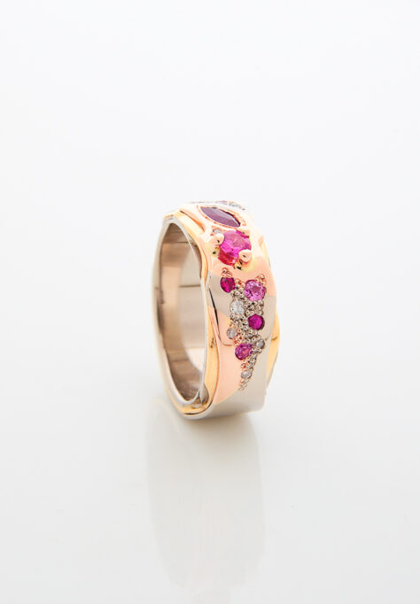 Ruby Marquise and Pink Sapphire Ocean Shore Ring