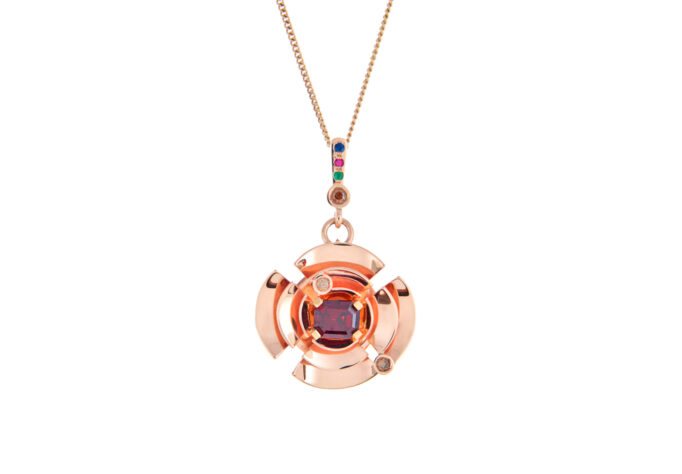 Fluted Water Lily Petal Pendant with Garnet