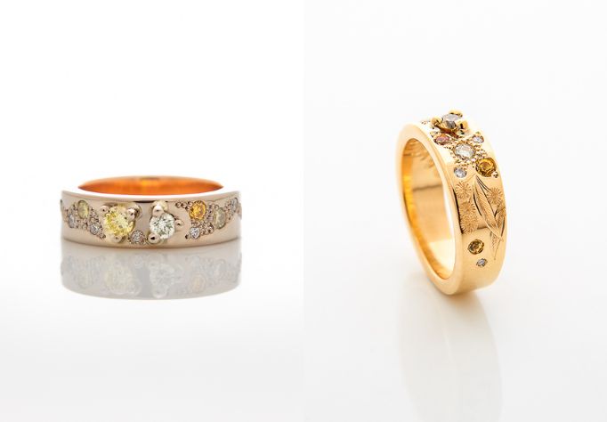 Selection of golden ‘Cherry Blossom’ Style Rings