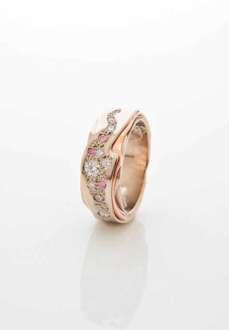 Pink and White Diamond Ocean Shore Ring